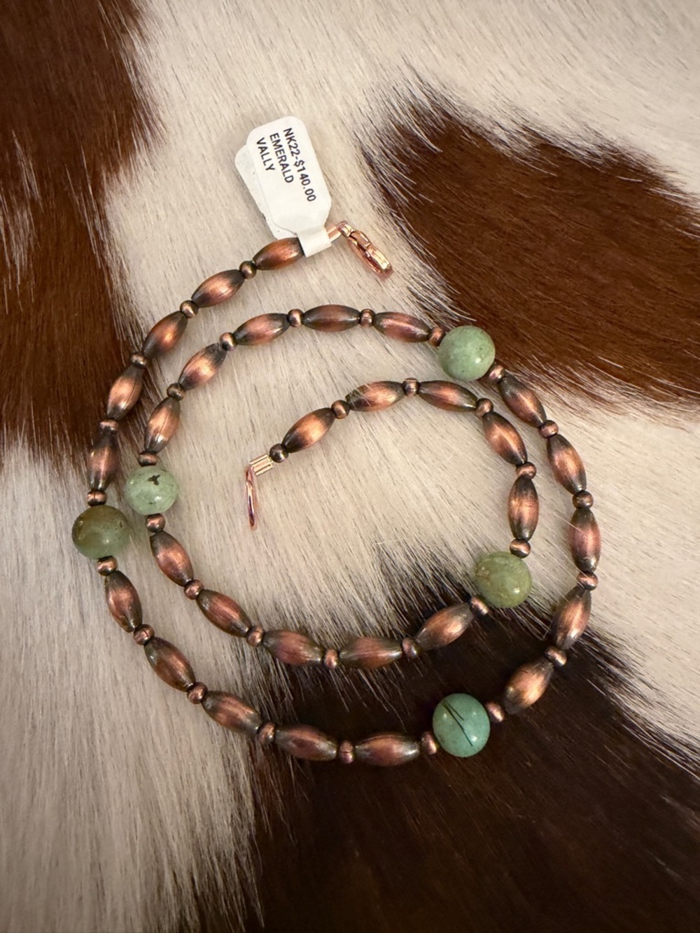 ❤️ Emerald Valley Turquoise Oxidized Copper Desert Pearl 17” Southwest Necklace
